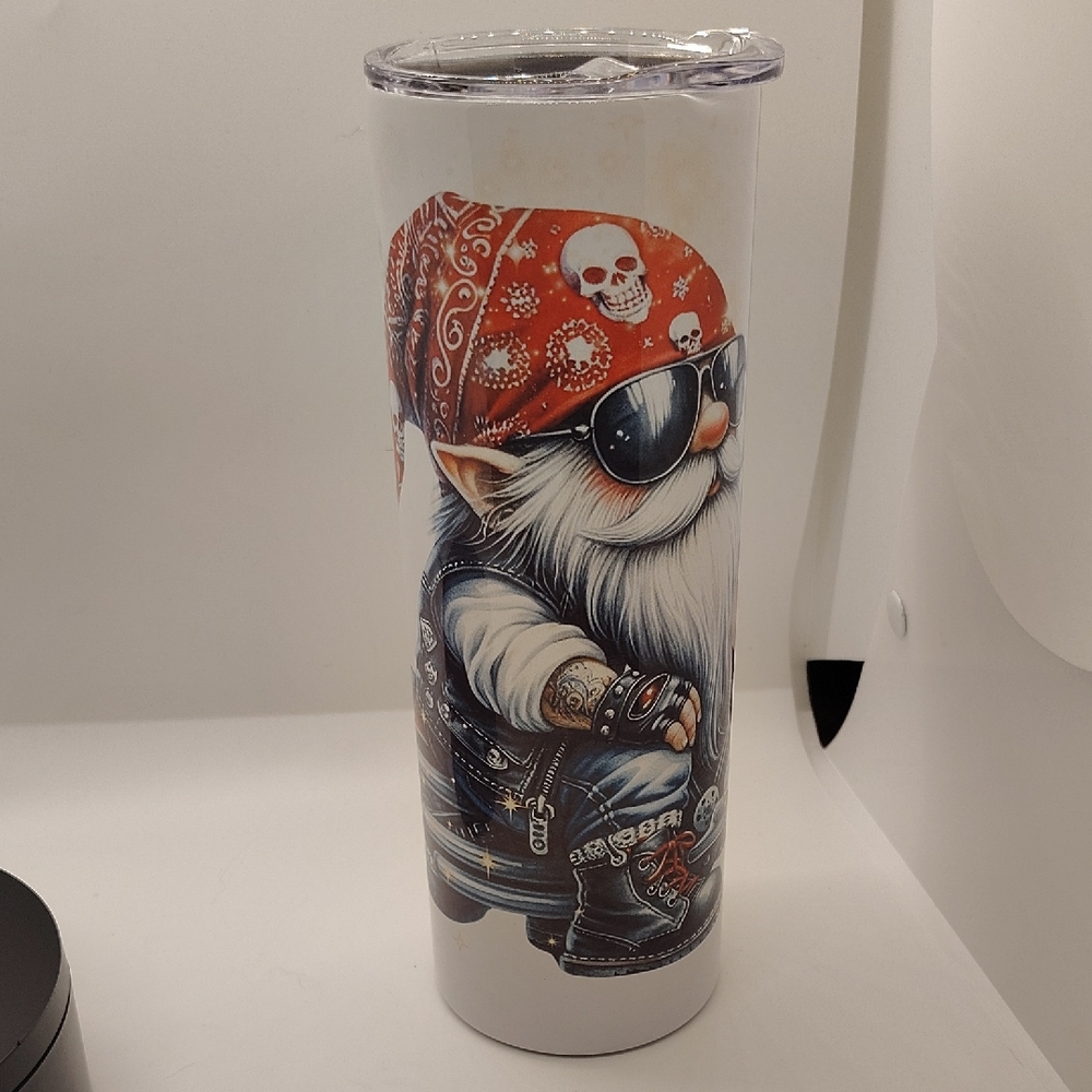 Biker Gnome 20oz Tumbler with Red Bandana and Sunglasses